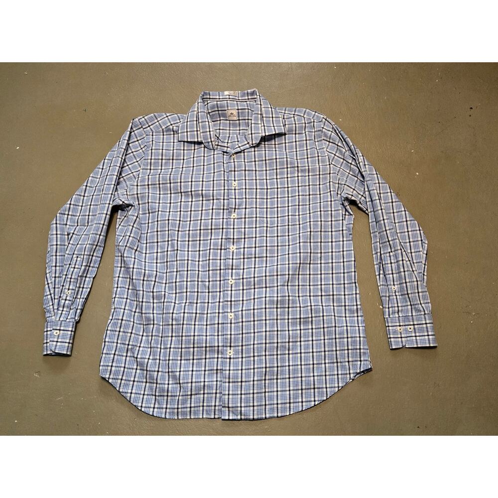 Peter Millar Crown Blue Plaid‎ Long Sleeve Button Down Shirt Men's Size XL